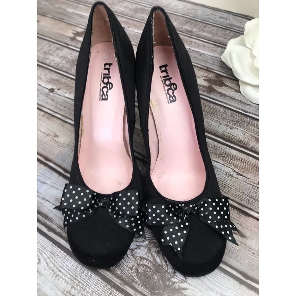 Tribeca, black satin pumps with polka dot … #005 - Picture 2 of 7